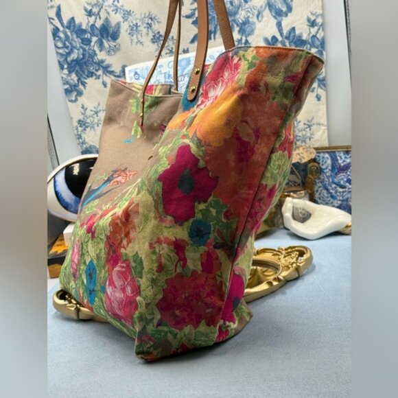 🆕 CHRISTIAN LACROIX 🧿 NWOT Shopping Tote Eden 1 Printed Canvas Taupe & Florals - Picture 5 of 16